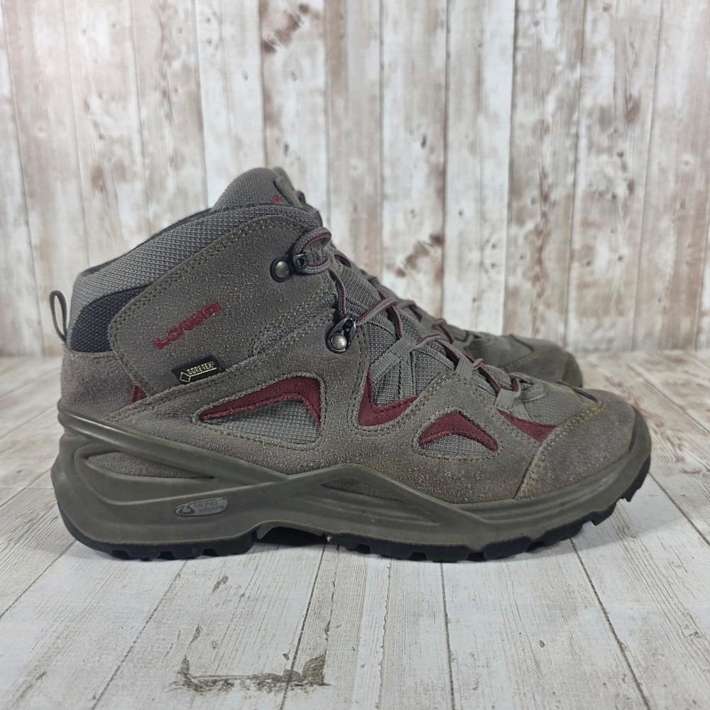 Lowa Bora GTX QC WS Womens Hiking Boots‎ Grey Burgundy GORE-TEX Size 9.5 US